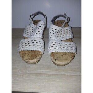 SO Adriene Cork Wedge Sandals White Woven Upper Open Toe Girls Size 3 Medium
